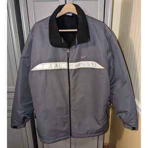 Nike Jacket Adult XXL Grey Nylon Softshell Fleece Coat 3M Waist Elastic Vintage